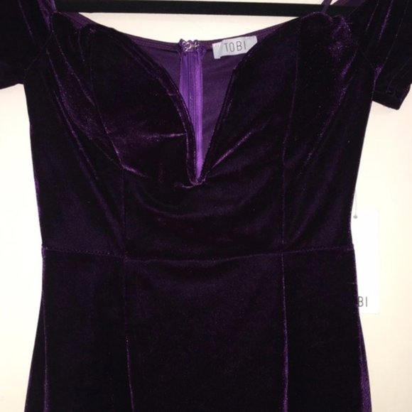 Purple Off Shoulder Velvet Mini Dress Size S - Picture 4 of 4